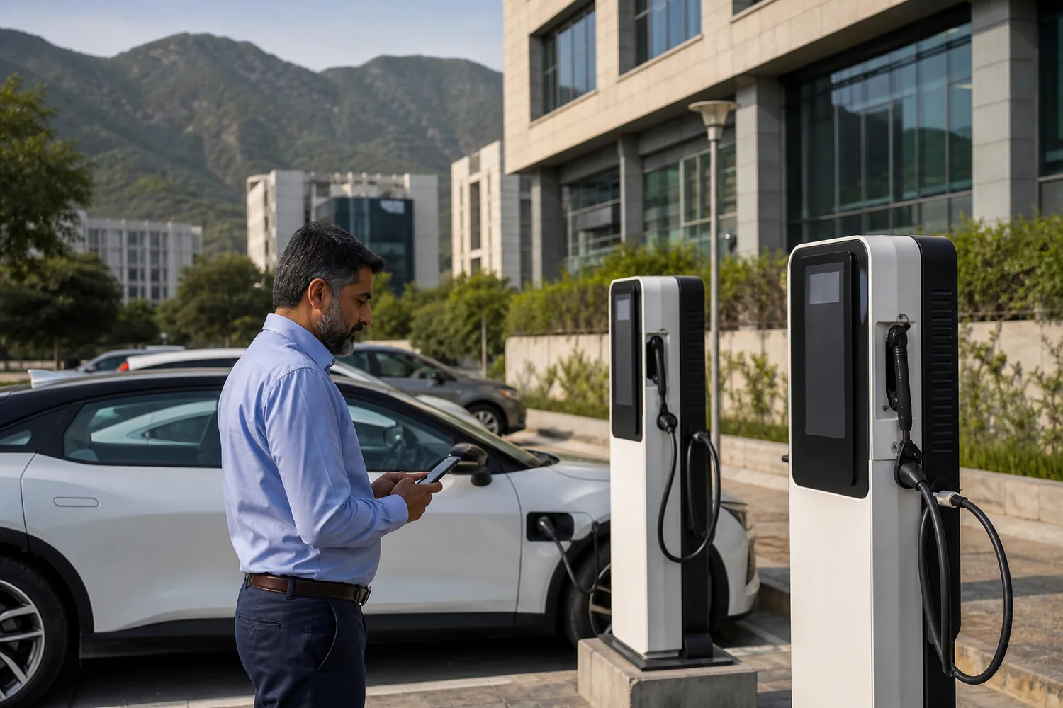 Facilities manager using commercial EV chargers in Islamabad
